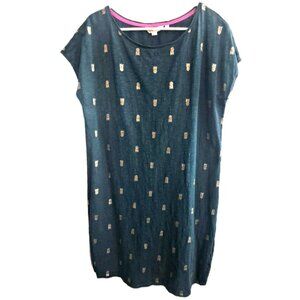 Boden Women's 10 Green Gold Pineapple Print 100% Cotton Sleeveless Dress